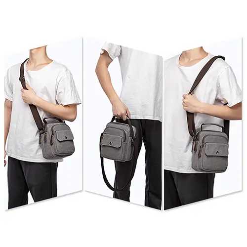 Compact Canvas Crossbody Bag with Handle and Multi-Compartment Design